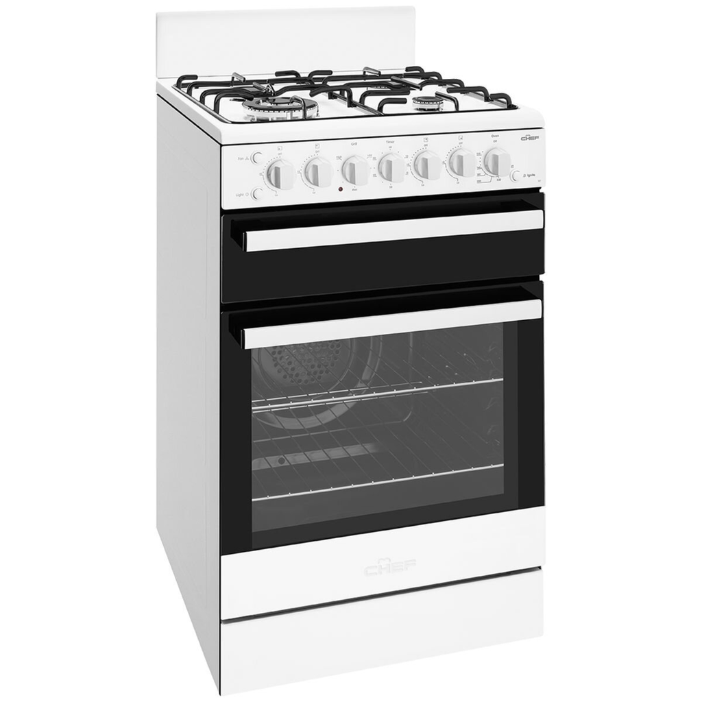 Chef 54cm Freestanding Gas Stove & Oven White CFG517WCH