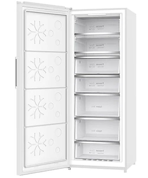 CHiQ 431L vertical hybrid fridge freezer CSH431WL in white, frost-free upright design with switchable fridge or freezer modes, LED digital controls, spacious drawers and shelves, and energy-efficient inverter cooling