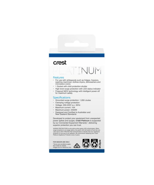 Crest Platinum 1 Socket Surge Protector PWW14473 (RET)