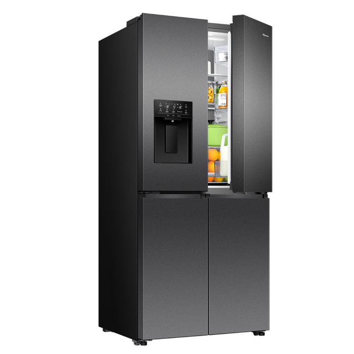 Hisense 483L French Door Fridge Black Steel with Non-Plumbed Ice and Water Dispenser HRCD483TBW
