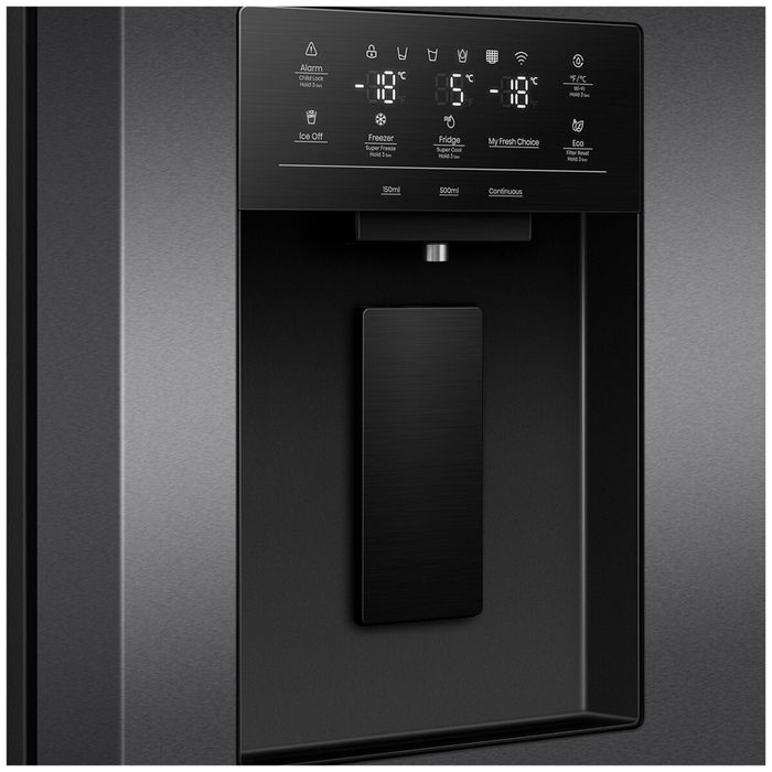 Hisense 483L French Door Fridge Black Steel with Non-Plumbed Ice and Water Dispenser HRCD483TBW