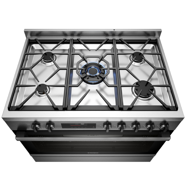 Westinghouse 90cm Dual Fuel Pyrolytic Freestanding Cooker with SteamBake Dark Stainless Steel WFEP9717DD