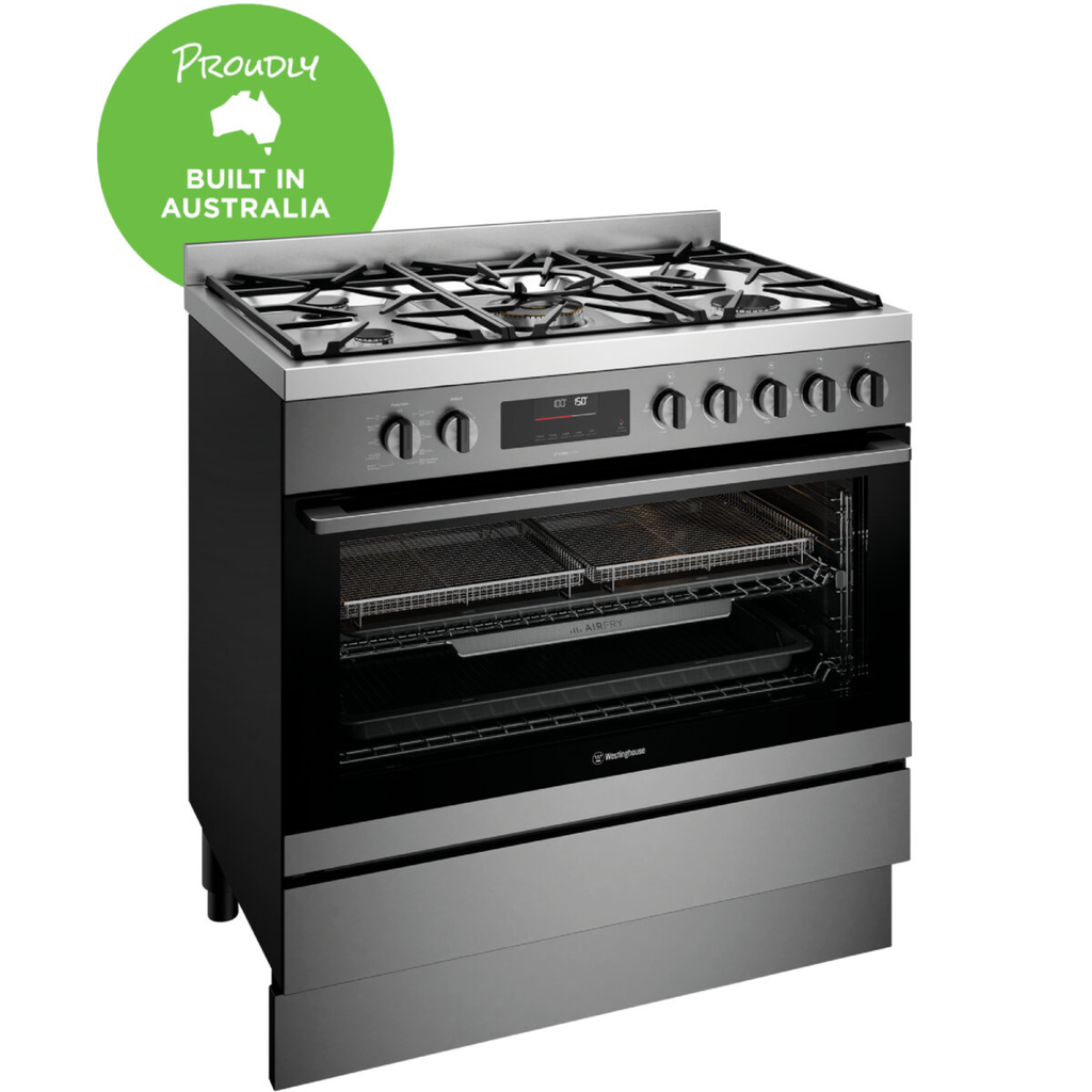 Westinghouse 90cm Dual Fuel Pyrolytic Freestanding Cooker with SteamBake Dark Stainless Steel WFEP9717DD