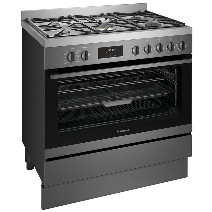 Westinghouse 90cm Freestanding Dual Fuel Oven/Stove Dark Stainless Steel WFEP917DSD
