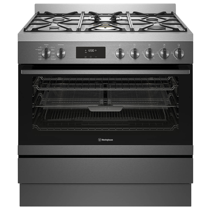 Westinghouse 90cm Freestanding Dual Fuel Oven/Stove Dark Stainless Steel WFEP917DSD