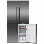 Fisher-&-Paykel-538L-Quad-Door-Refrigerator—Black-Stainless-Steel-RF605QDVB2-Freezer-Open