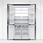 Fisher-&-Paykel-690L-Quad-Door-Refrigerator—Matte-Black-Glass-RF730QZUVB1-Open